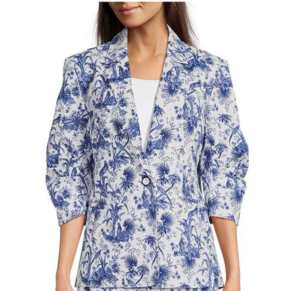 Tyler Boe Cooper Twill Toile Notch Lapel Collar 3/4 Sleeve Blazer SZ 2 EUC